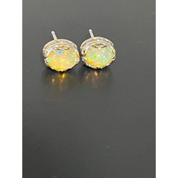 NH Michael Valitutti Sterling Silver Two Tone Ethiopian Opal Cabochon Earring - Picture 5 of 11